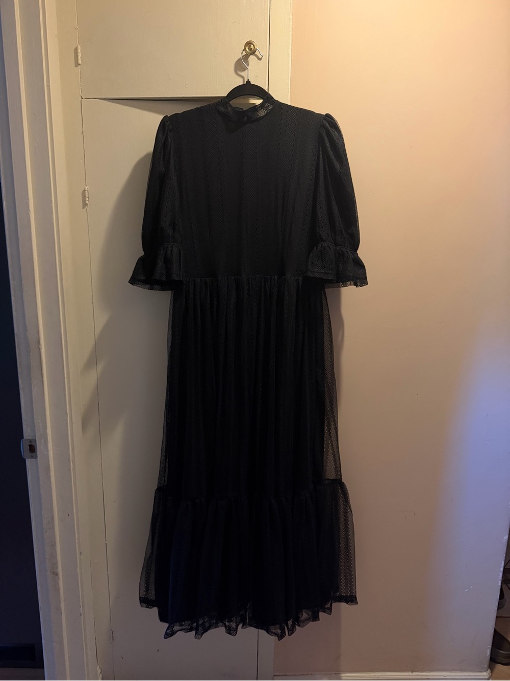 Black Tiered Mesh Midi Dress